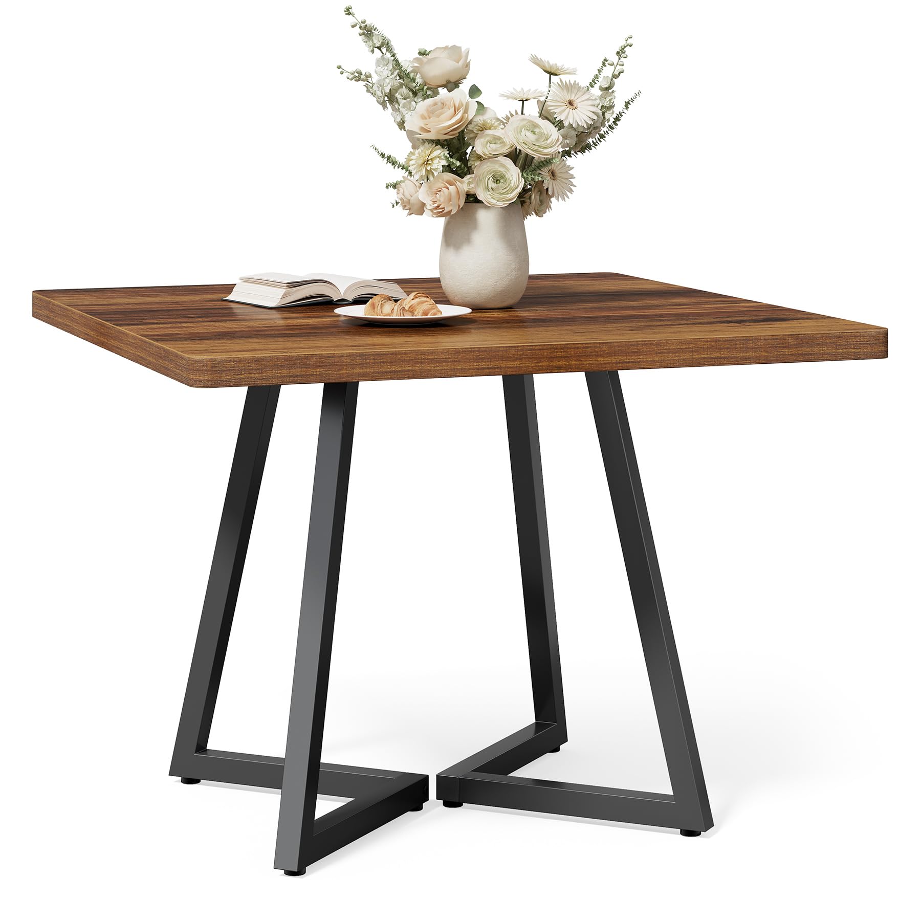LITTLE TREE 31.5" Square Dining Table for 4 - Rustic Brown & Metal