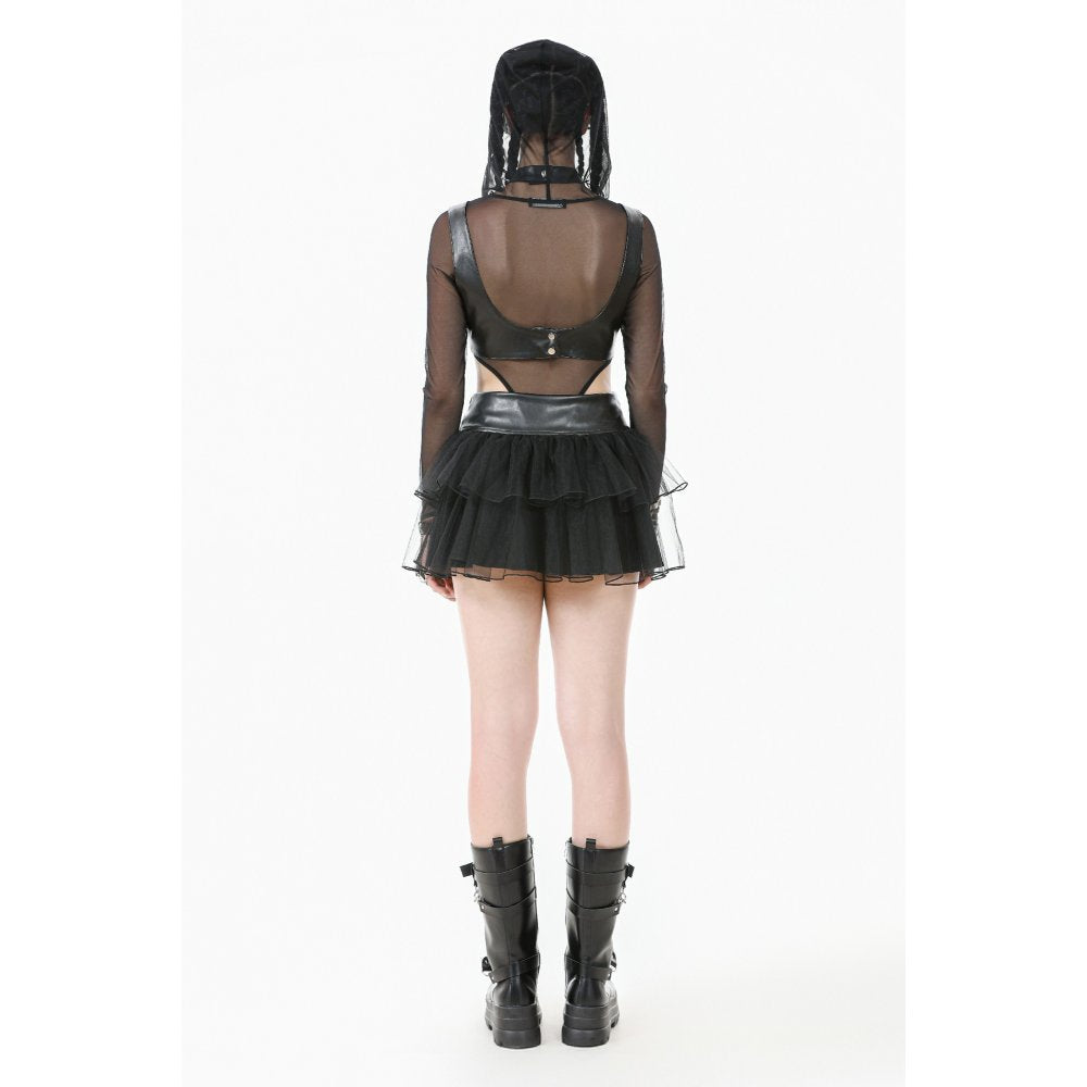 Dark in Love Black Tulle Layered Goth Mini Skirt with Studded Waist
