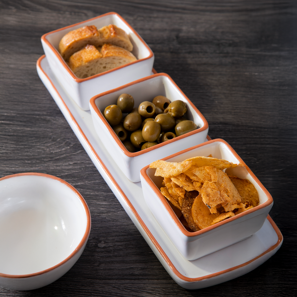 Orsina Calisto Terracotta Dip Bowls with Tray - Set of 3 in White
