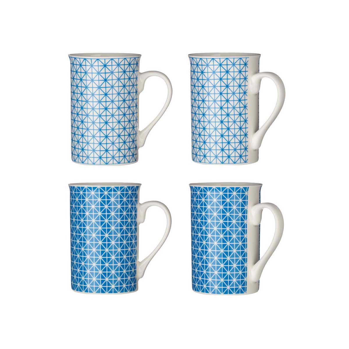 Orsina Maroc Blue Geometric Porcelain Mugs – Set of 4 Coffee Cups