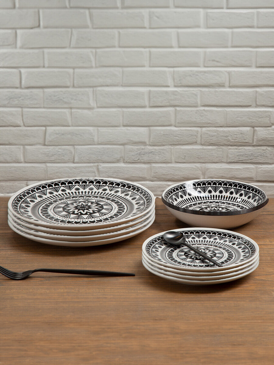 Orsina Maya 12-Piece Dinner Set – Monochrome Patterned Dolomite