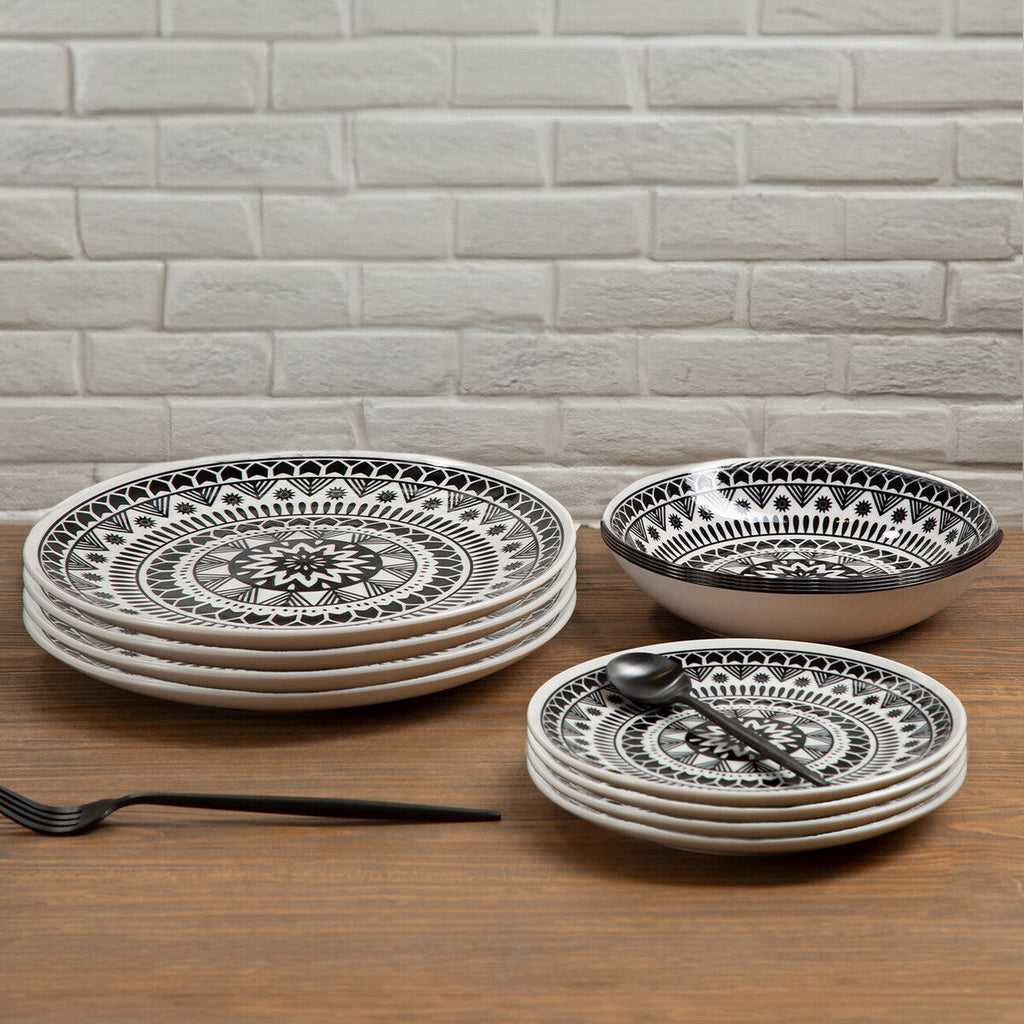 Orsina Maya 12-Piece Dinner Set – Monochrome Patterned Dolomite