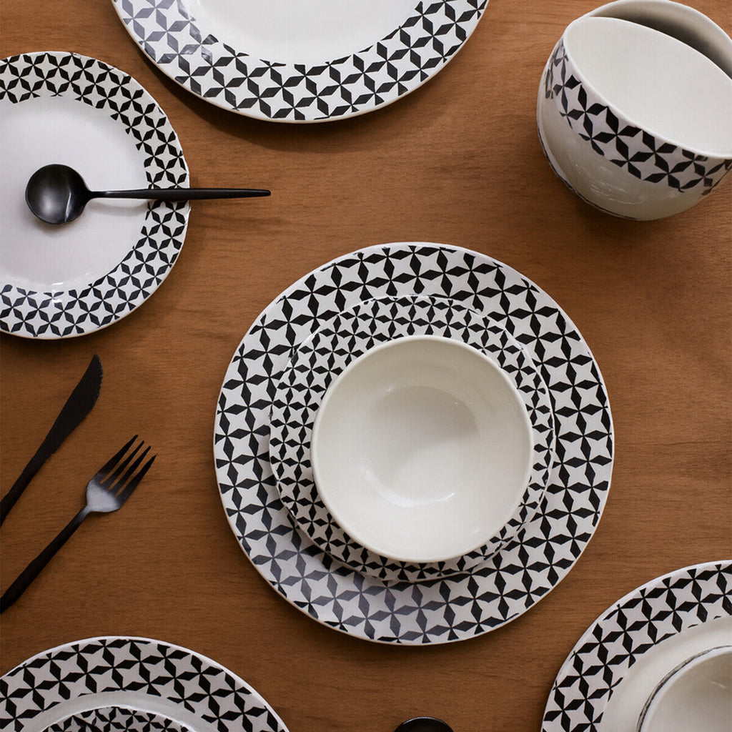 Orsina Avie 12-Piece Windmill Dinner Set – Black & White Ceramic