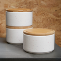 Orsina Fenwick Set of 3 Stackable Canisters with Bamboo Lids – White