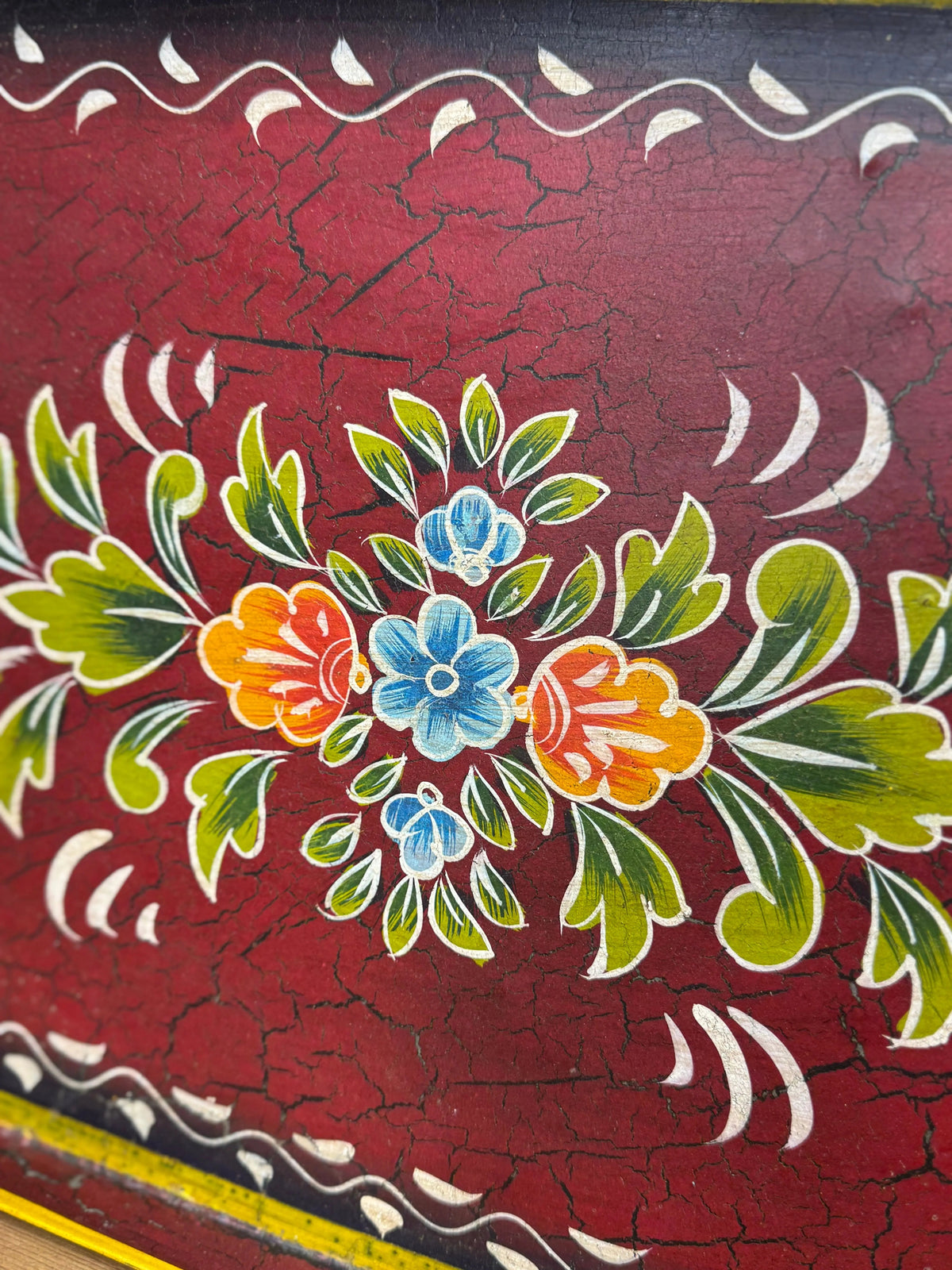 Vintage Red Metal Serving Tray | Hand Painted Indian Platter | Rustic Warehouse