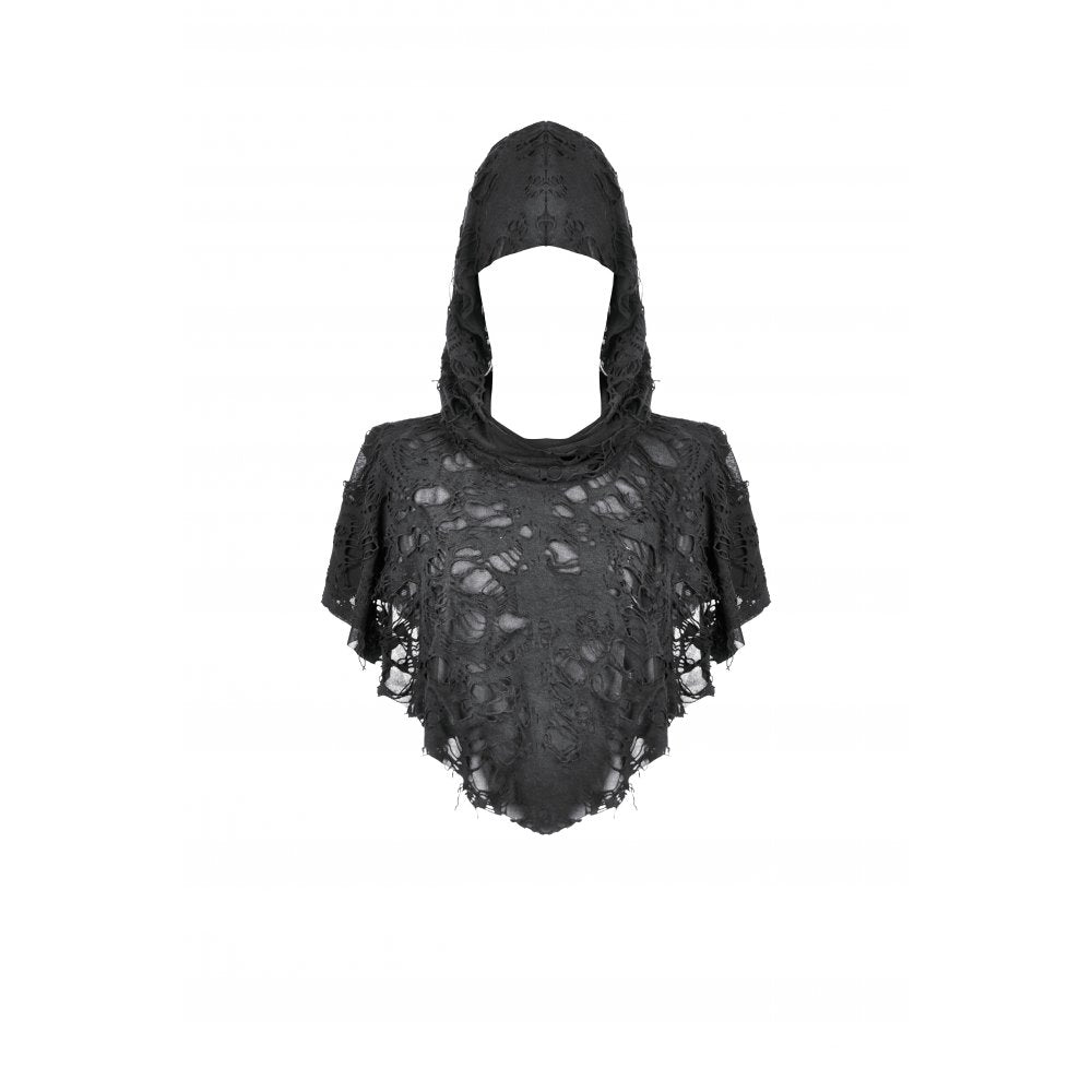 Dark in Love Nyx Distressed Shredded Hooded Poncho | Gothic Lace Cape