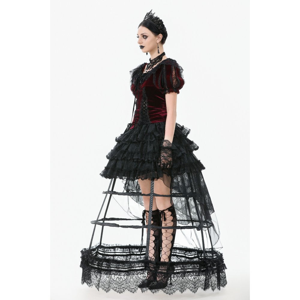 Dark in Love Gothic Hoop Cage Skirt with Lace Trim - Black