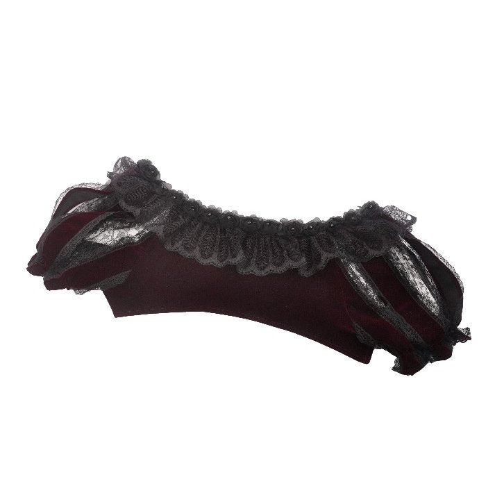 Dark in Love Isolde Velvet & Lace Puff Sleeve Bolero – Wine Red