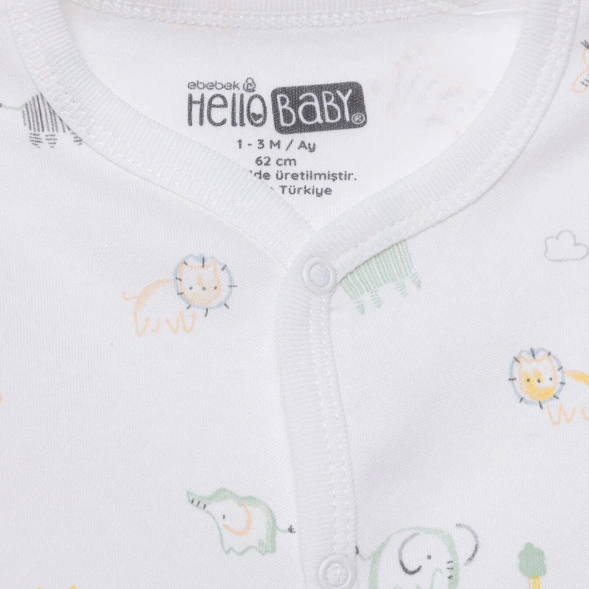 HelloBaby Boys Footed Romper Animal with Poppers Crew Neck Long Leg Long Sleeve - White Printed