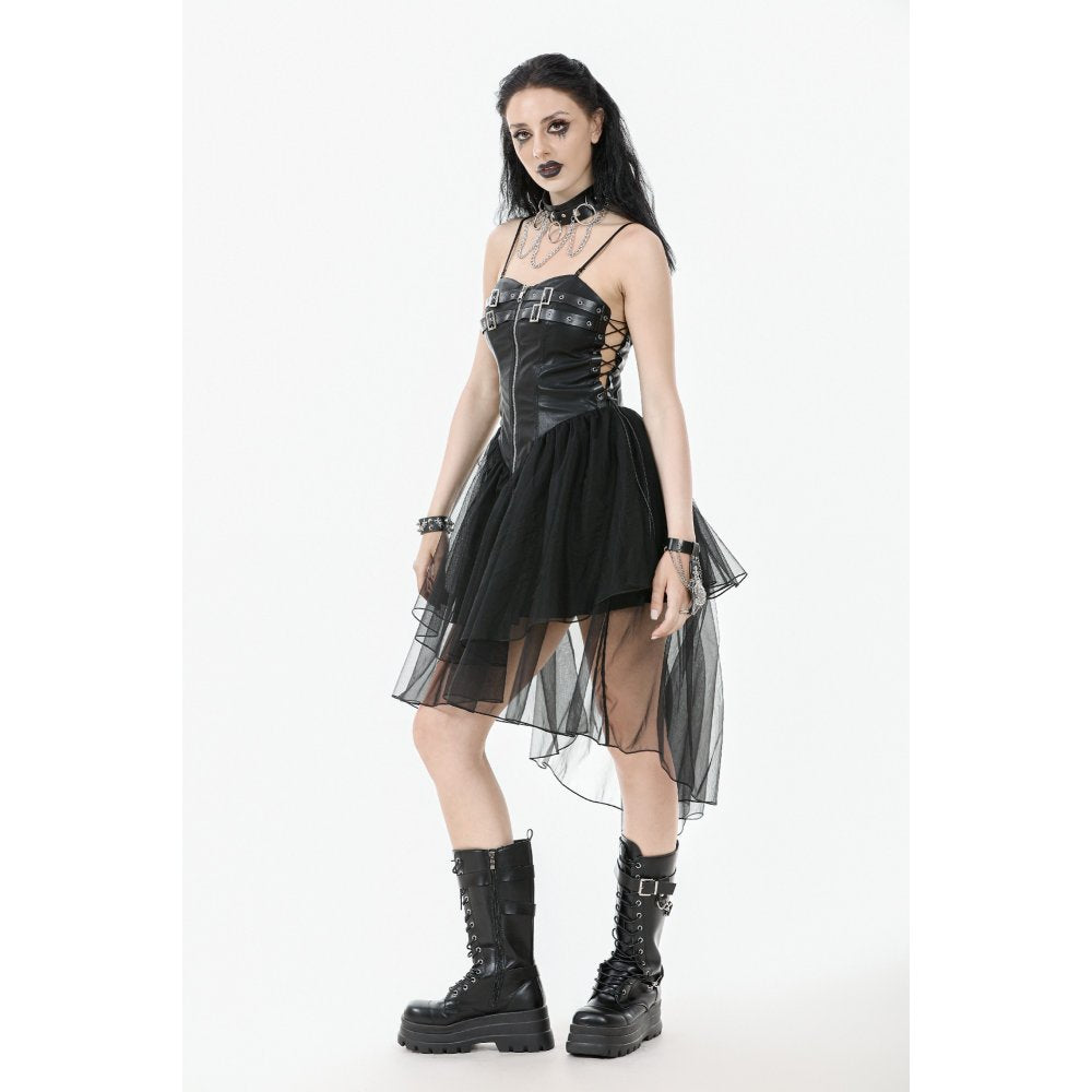 Dark in Love Isolde Gothic High-Low Dress - Faux Leather Corset