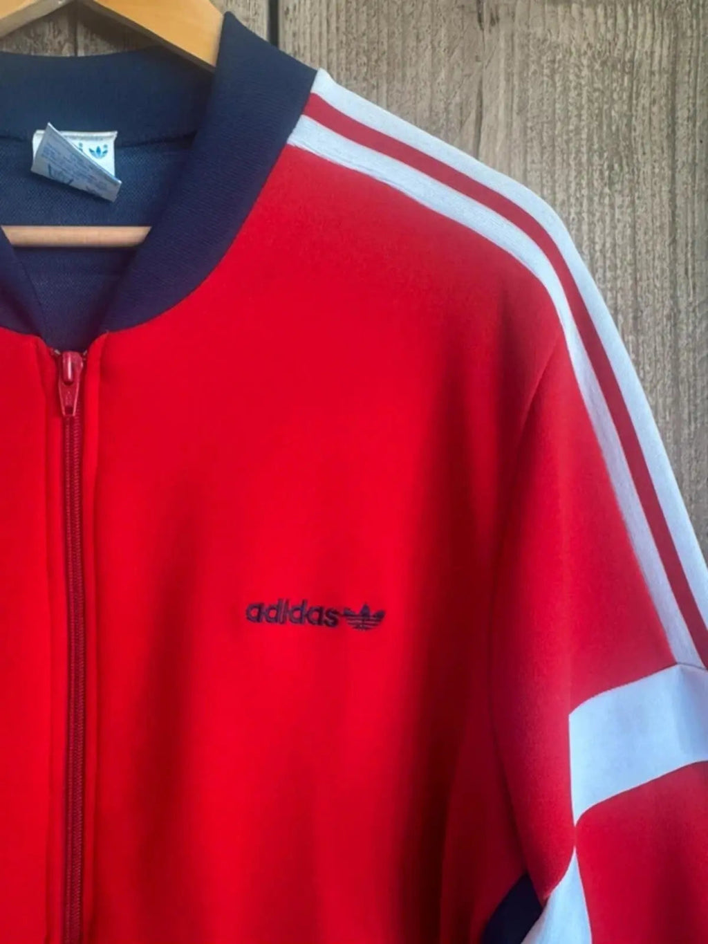 Vintage Adidas Tracksuit Top Red Navy White Trefoil Made In Korea 80s Large #337