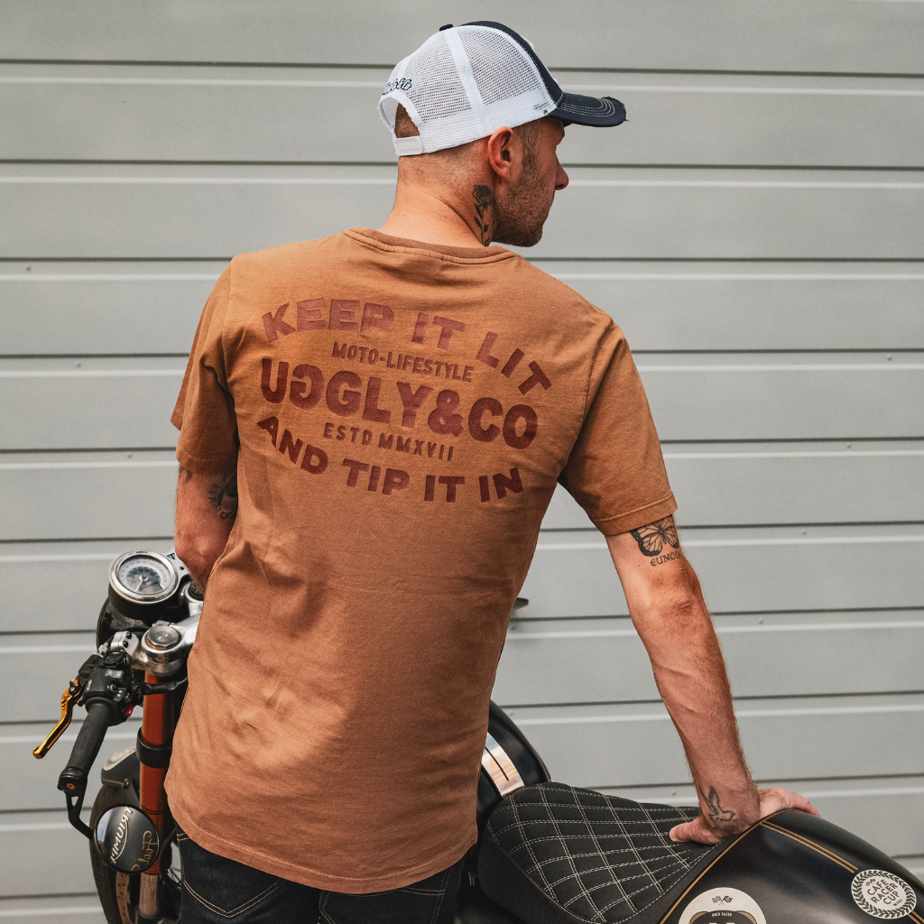 Uggly and Co Malt Brown Flat Track Racing Heavyweight Cotton T-Shirt