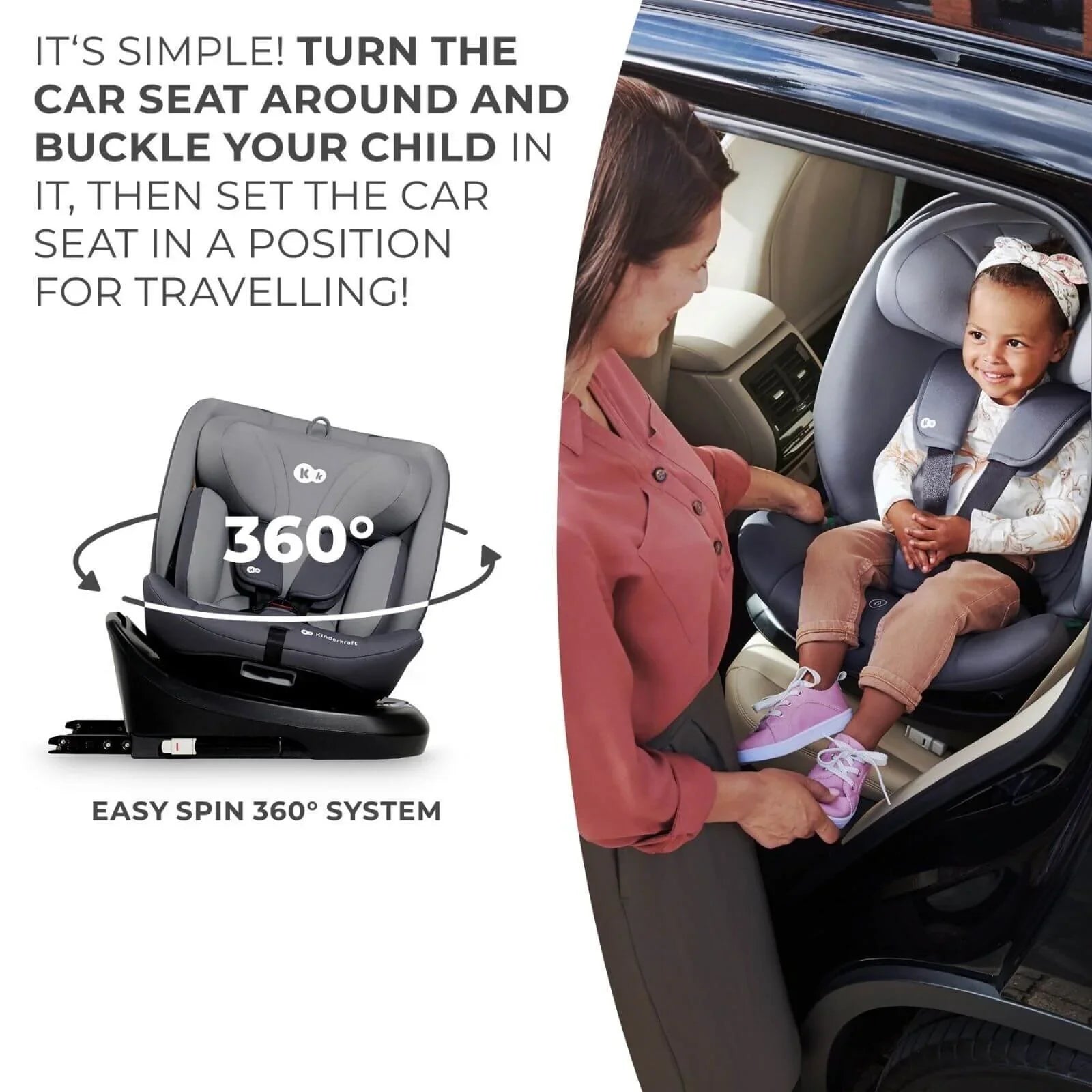 Kinderkraft i-Grow i-Size Car Seat (Birth to 12 Years) - Grey