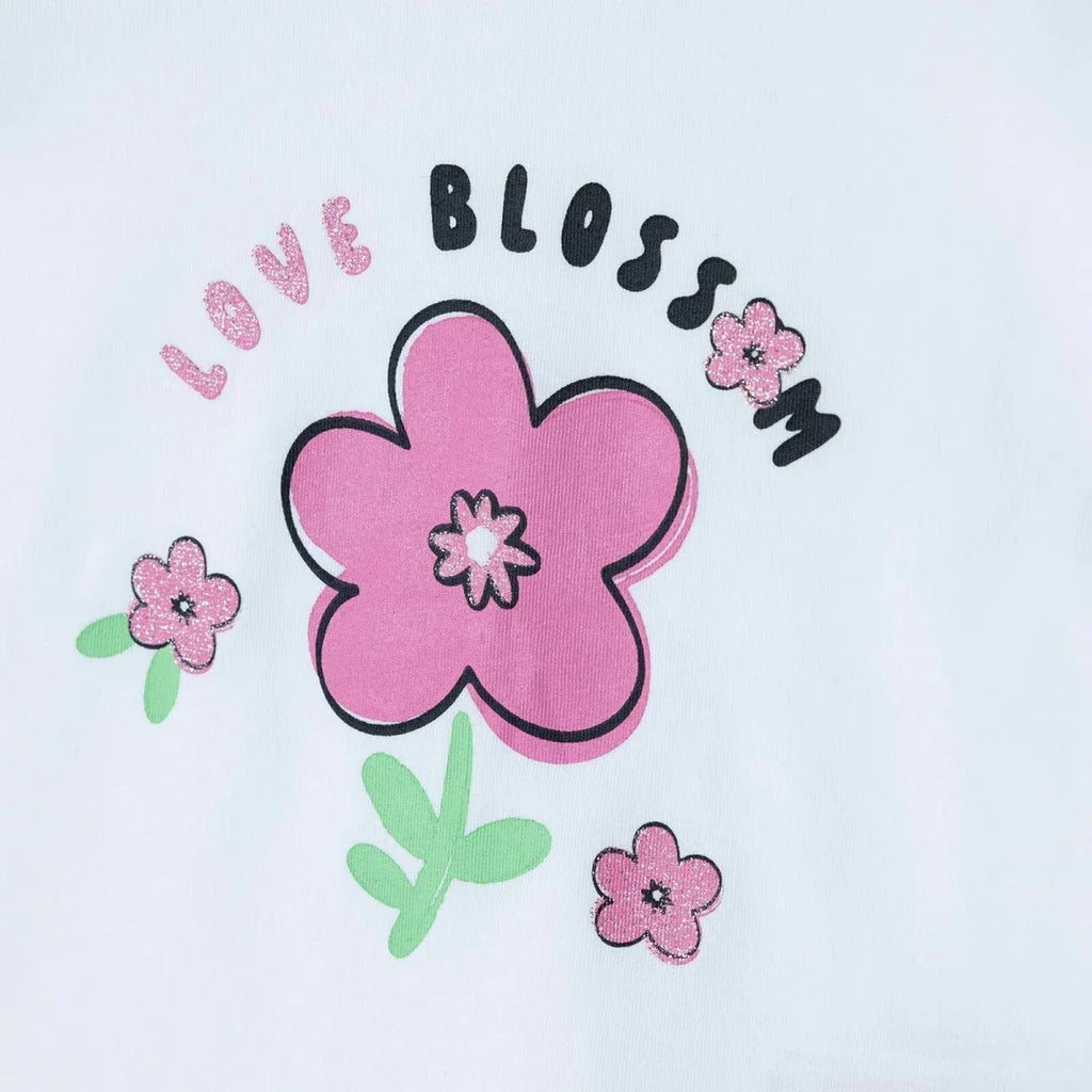 HelloBaby Girls T-shirt Floral Print Crew Neck Short Sleeve - Ecru