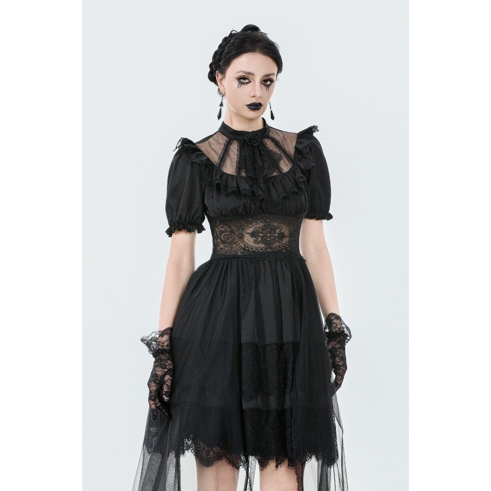 Dark in Love Ebon Rose Goth Dress – Black High-Low Mesh & Lace Gown