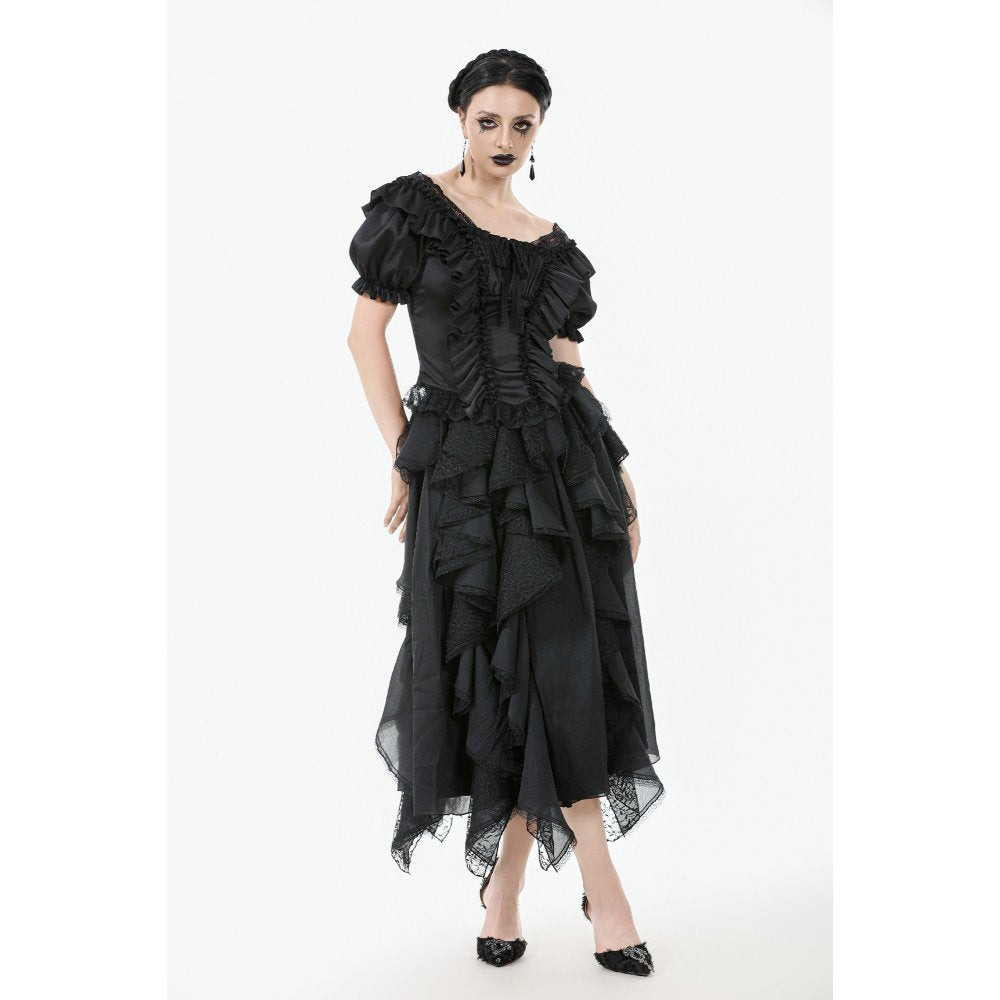 Dark in Love Seraphina Black Ruched Puff Sleeve Corset Top