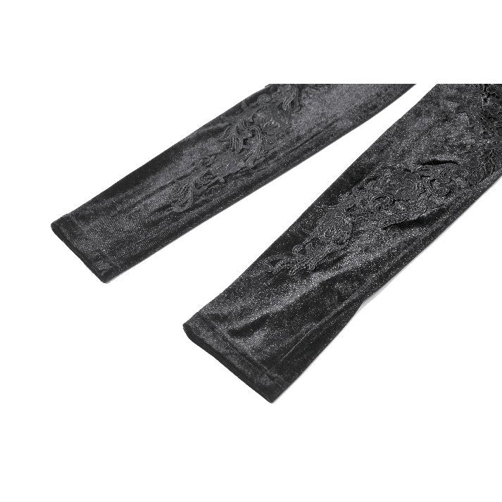 Dark in Love Gothic Velvet Mesh Patchwork Leggings – Slim Fit Trousers