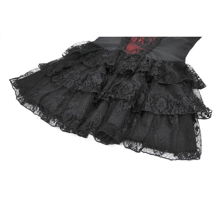 Dark in Love Crimson Shadow Layered Lace Cake Dress – Black and Red