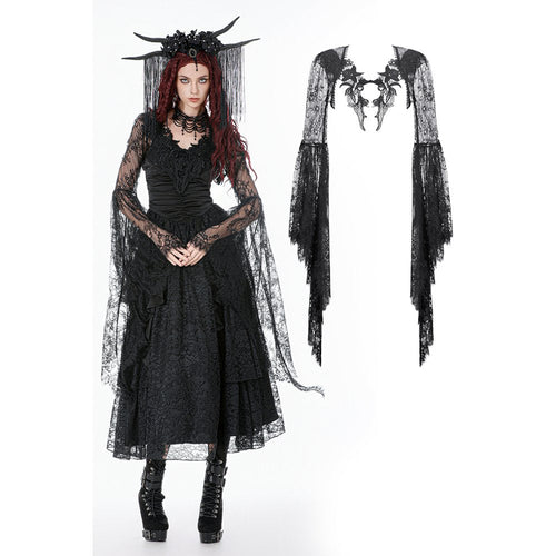Dark In Love Gothic Lace Bell Sleeve Cape – Dragon Embroidery