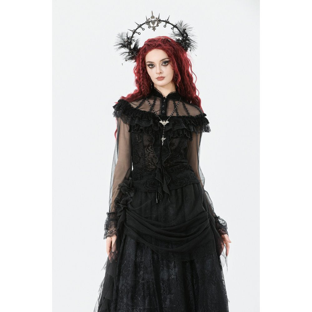 Dark in Love Seraphina Gothic Blouse – Victorian Ruffle Sheer Top