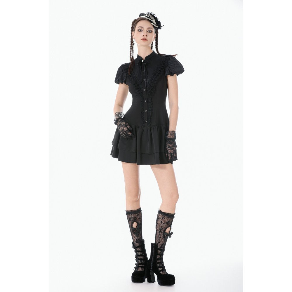 Dark in Love Lolita Bow-Trim Lace Dress | Gothic High-Low Evening Gown