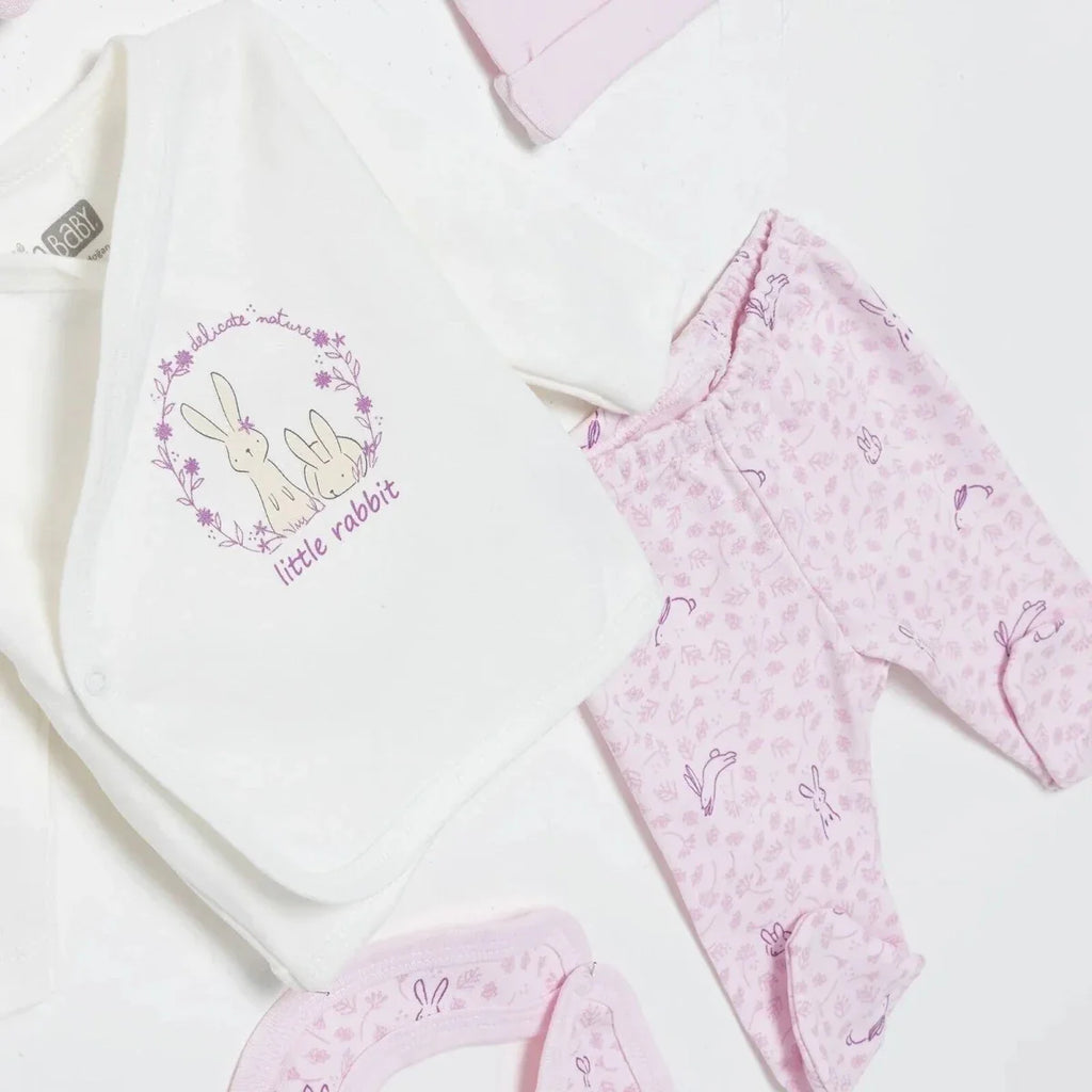 HelloBaby Girls 5-Piece Newborn Hospital Box Set Animal Print Snap Fastening Envelope Neck Full Leng - Ecru