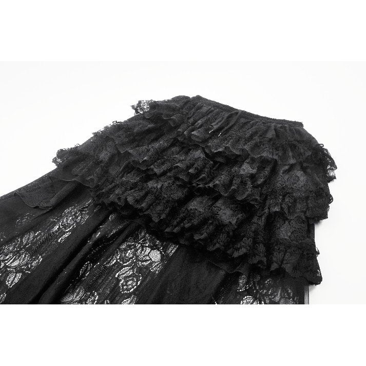 Dark in Love Belladonna Black Tiered Lace High-Low Goth Skirt