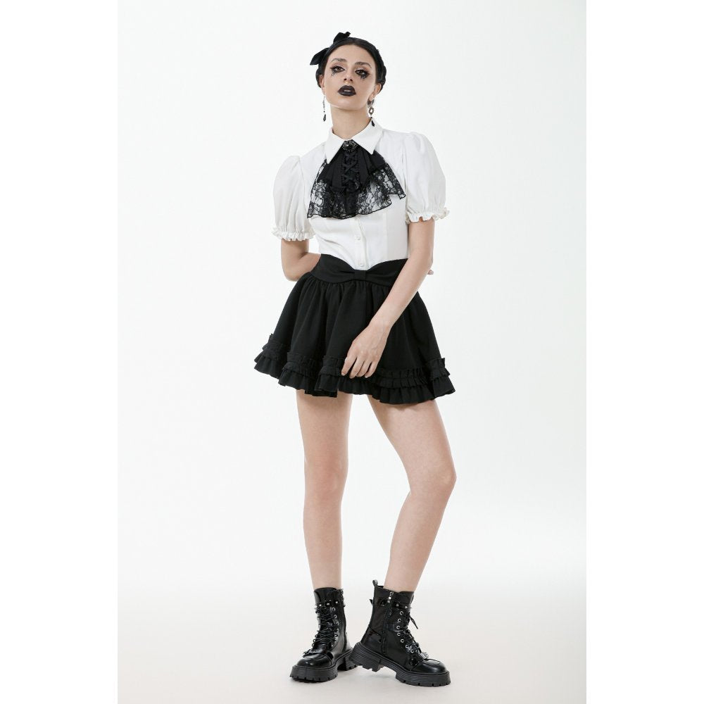 Dark in Love Elysia White Goth Blouse – Victorian Ruffle Puff Sleeve