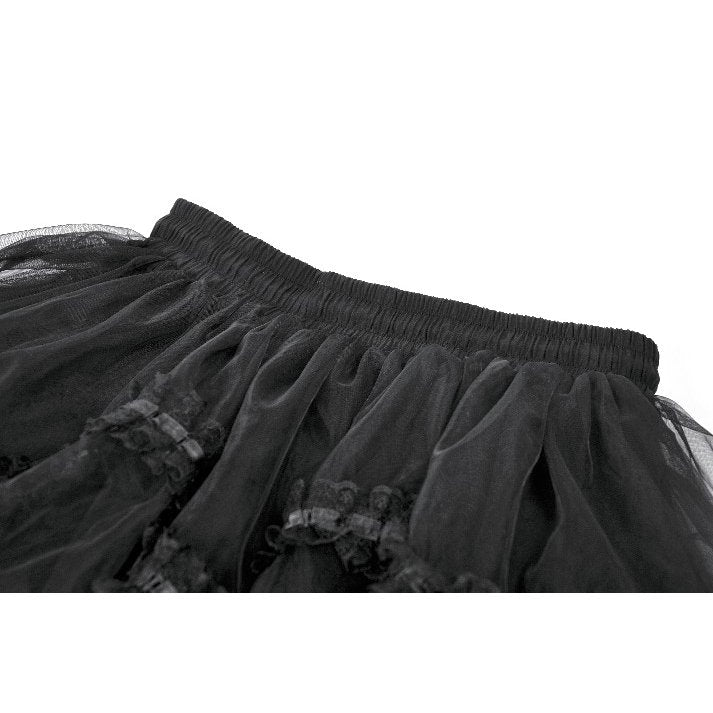 Dark in Love Gothic Black Sheer Mesh Tailed Petticoat Skirt