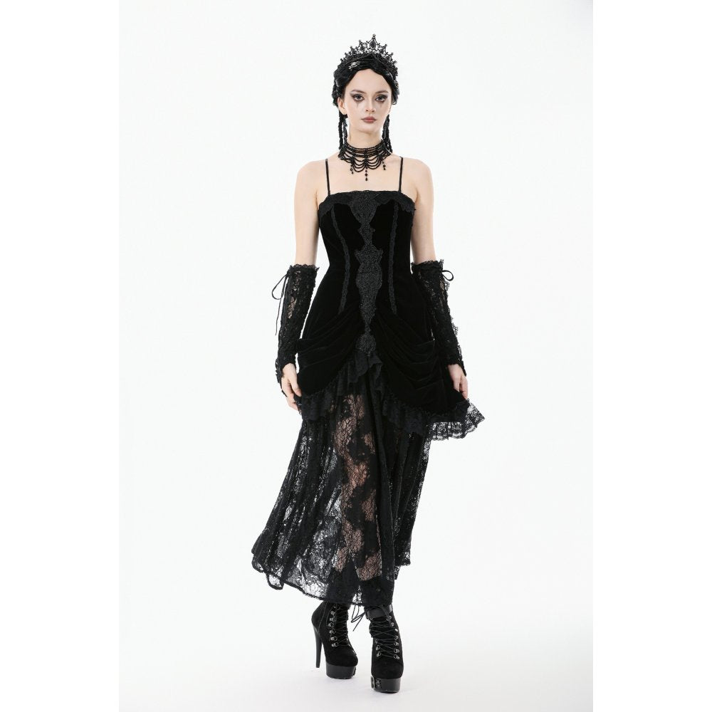 Dark in Love Vampiress Velvet and Lace Maxi Dress – Gothic Black