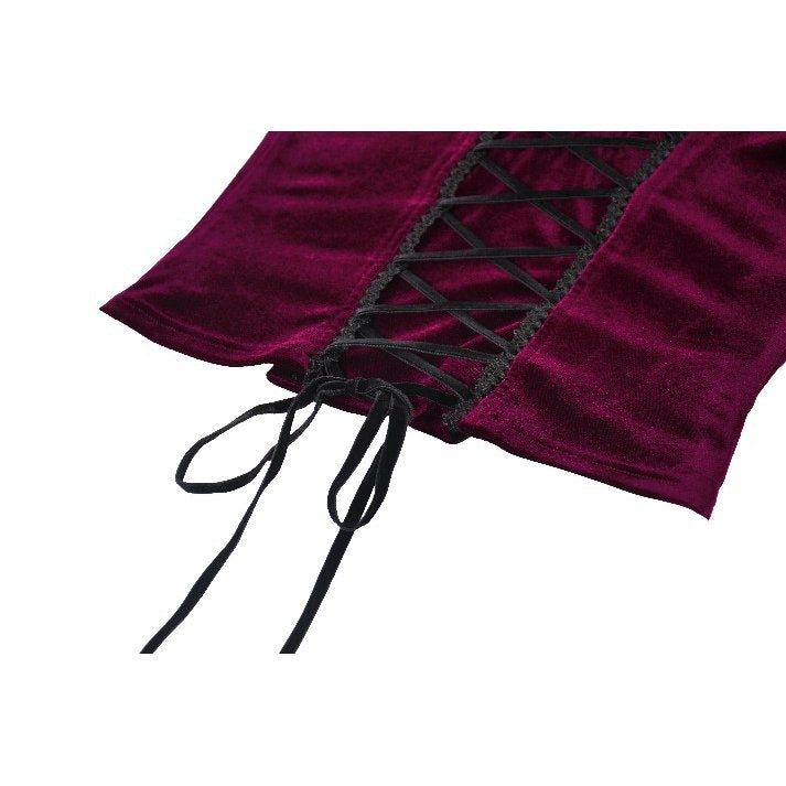 Dark in Love Serilda Velvet Lace Corset Top – Wine Red Gothic Style