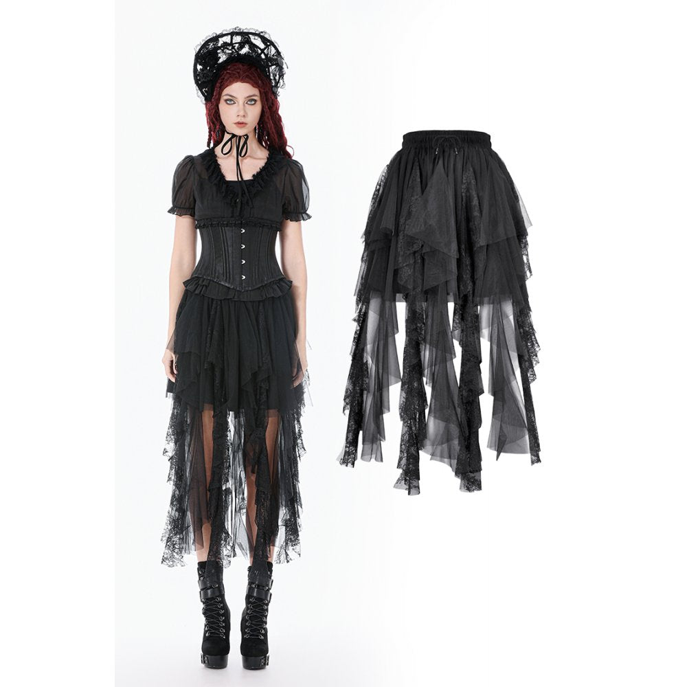 Dark in Love Dark Fairy Lace Skirt – Black Gothic High-Low Mesh