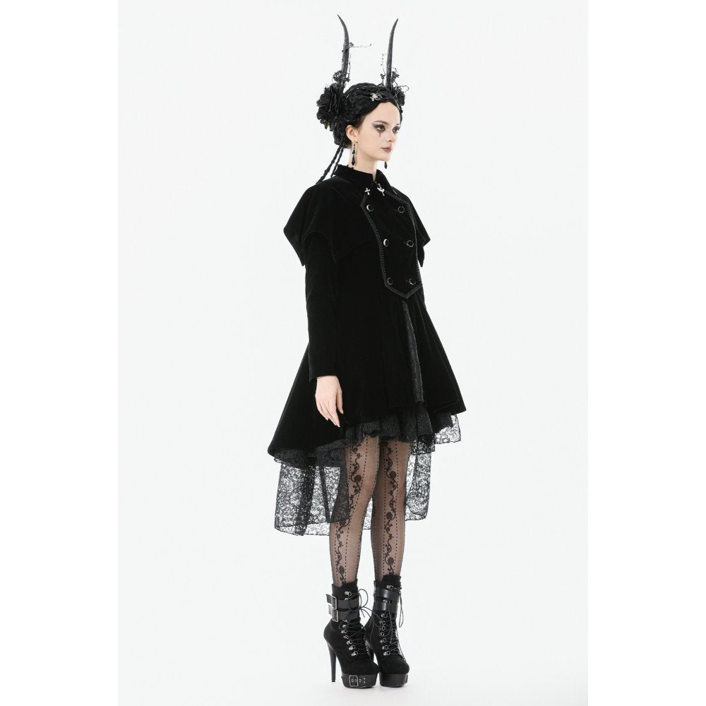 Dark in Love Lilith Officer Velvet Coat – Black Gothic High-Low Jacket