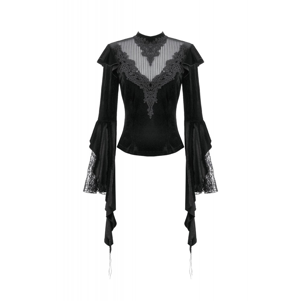 Dark in Love Gothic Velvet Lace High-Neck Top – Victorian Style