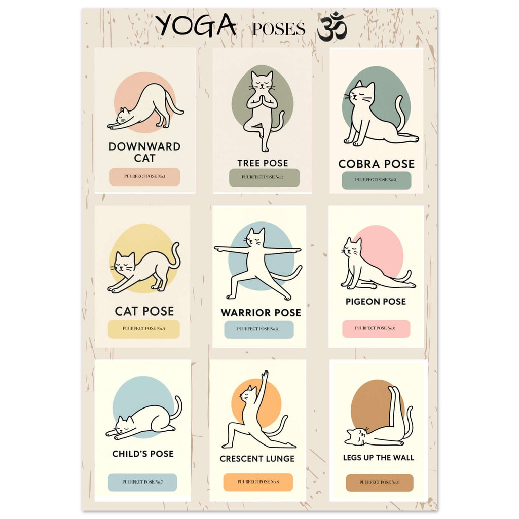 Funny Cat Yoga Wall Art – Cute Feline Yoga Poses Poster, Playful Wellness Decor