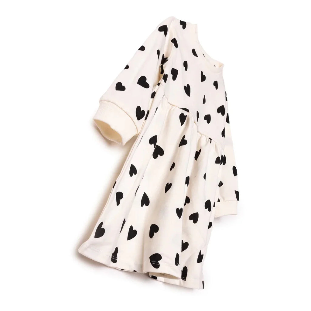 HelloBaby Girls Dress Heart Crew Neck Long Sleeve - Ecru Printed