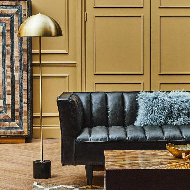 Orsina Murdoch Brushed Brass Floor Lamp with Black Marble Base