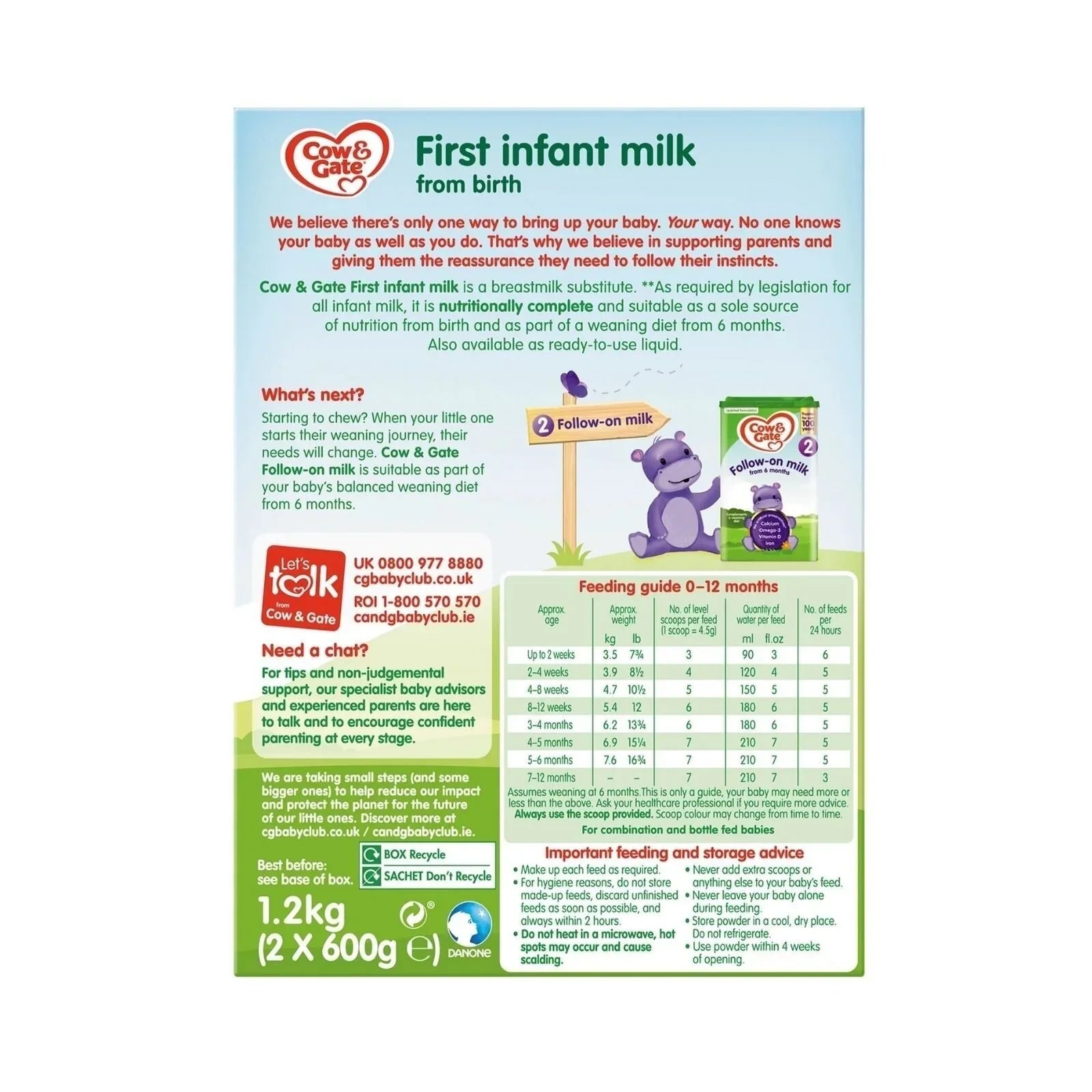 Cow & Gate 1 First Infant Milk Formula from Birth 1.2kg (2x600g)