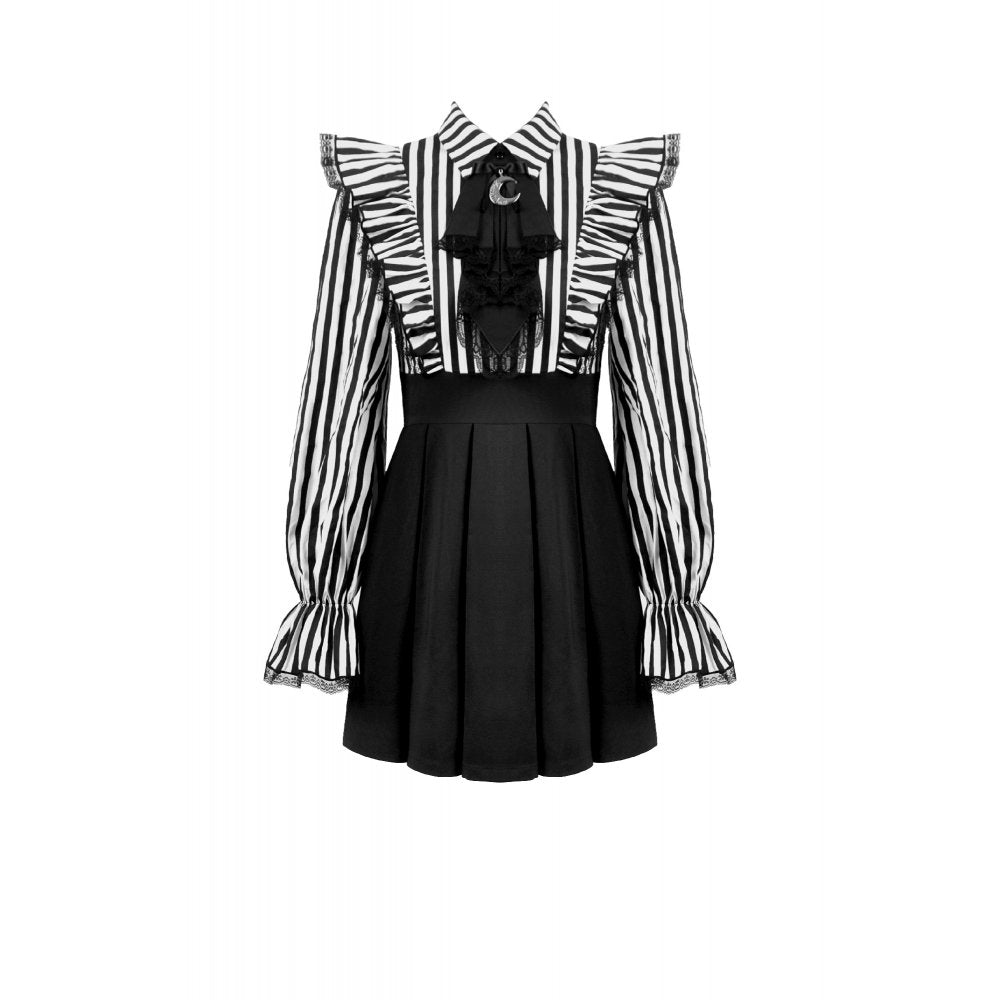 Dark in Love Striped Ruffle Gothic Lolita Dress – Black and White