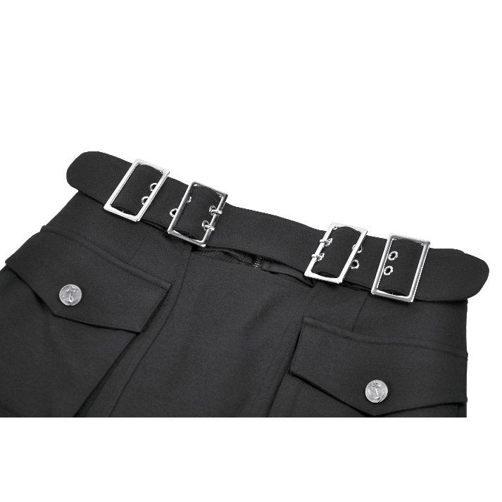 Dark in Love Black Punk Long Skirt – Layered Cutout Belted Gothic Skirt