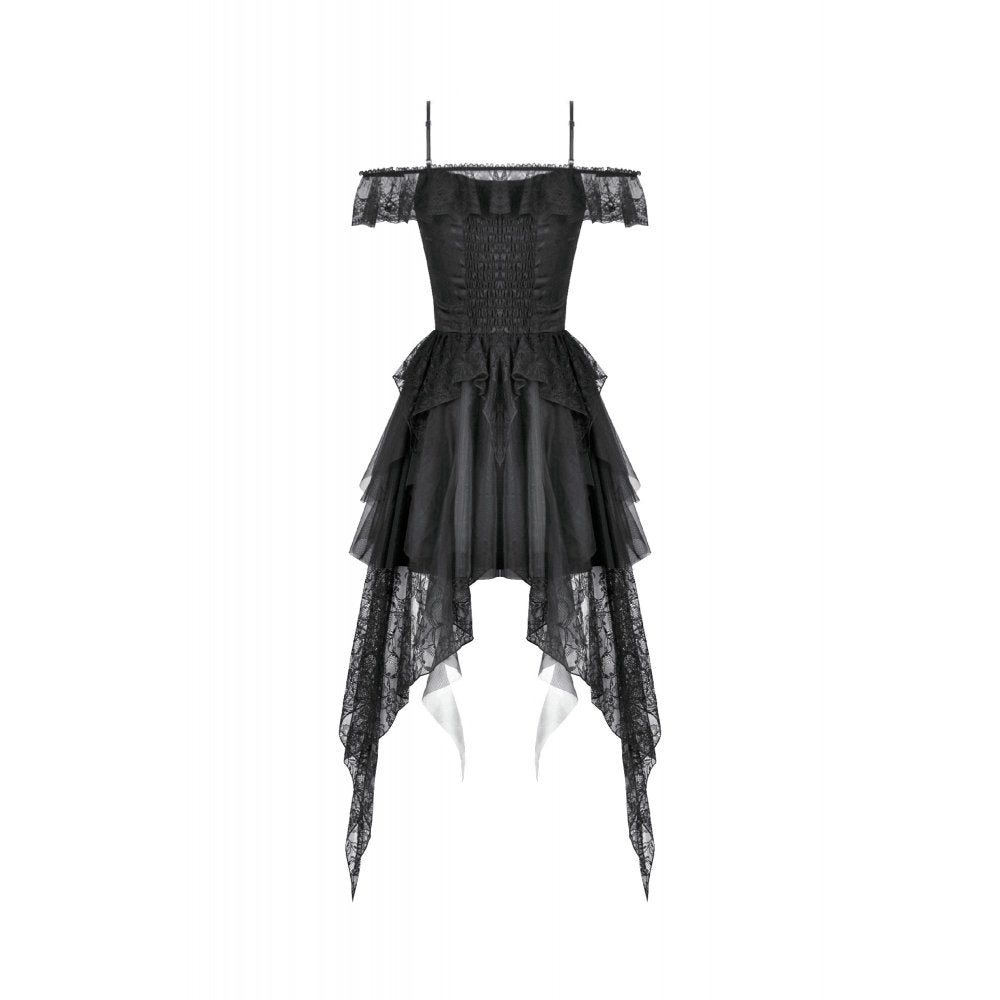 Dark in Love Morgana Gothic Off-Shoulder Lace High-Low Dress