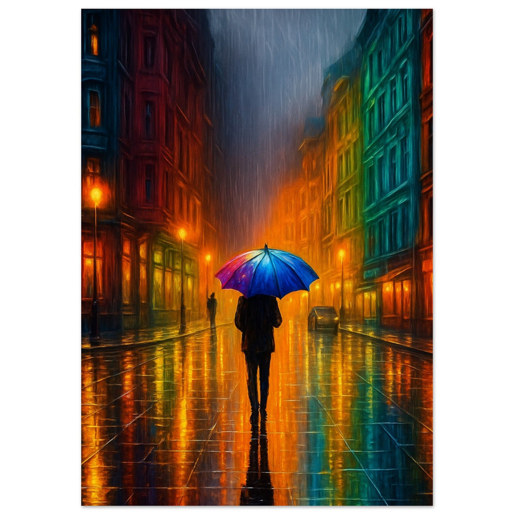 Reflections in the Rain Wall Art – Moody Urban Street Scene Poster