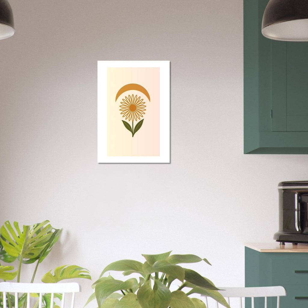 Minimal Flower & Crescent Print - Boho Botanical Poster | Earthy Modern Wall Art