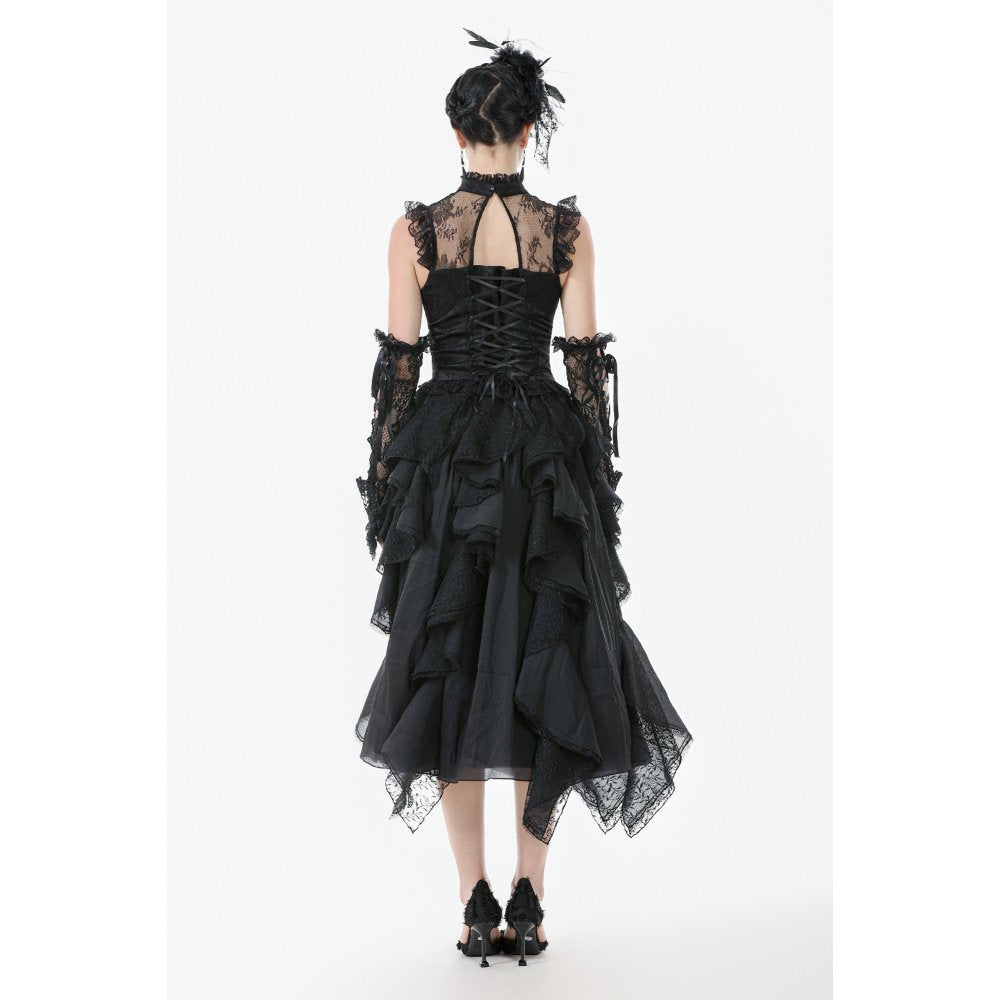 Dark in Love Seraphina Ruched Lace Goth Blouse - Black Satin