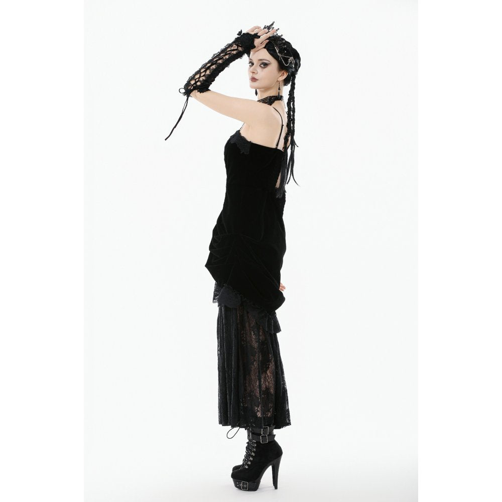 Dark in Love Erzebeth Gothic Arm Warmers – Black Lace-Up Gloves