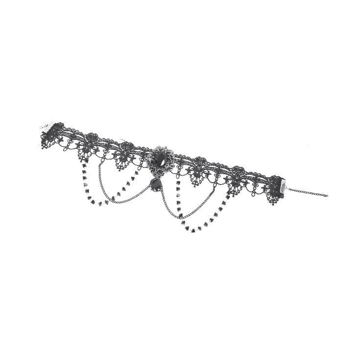Dark In Love Adelina Gothic Choker – Black Lace & Filigree Necklace