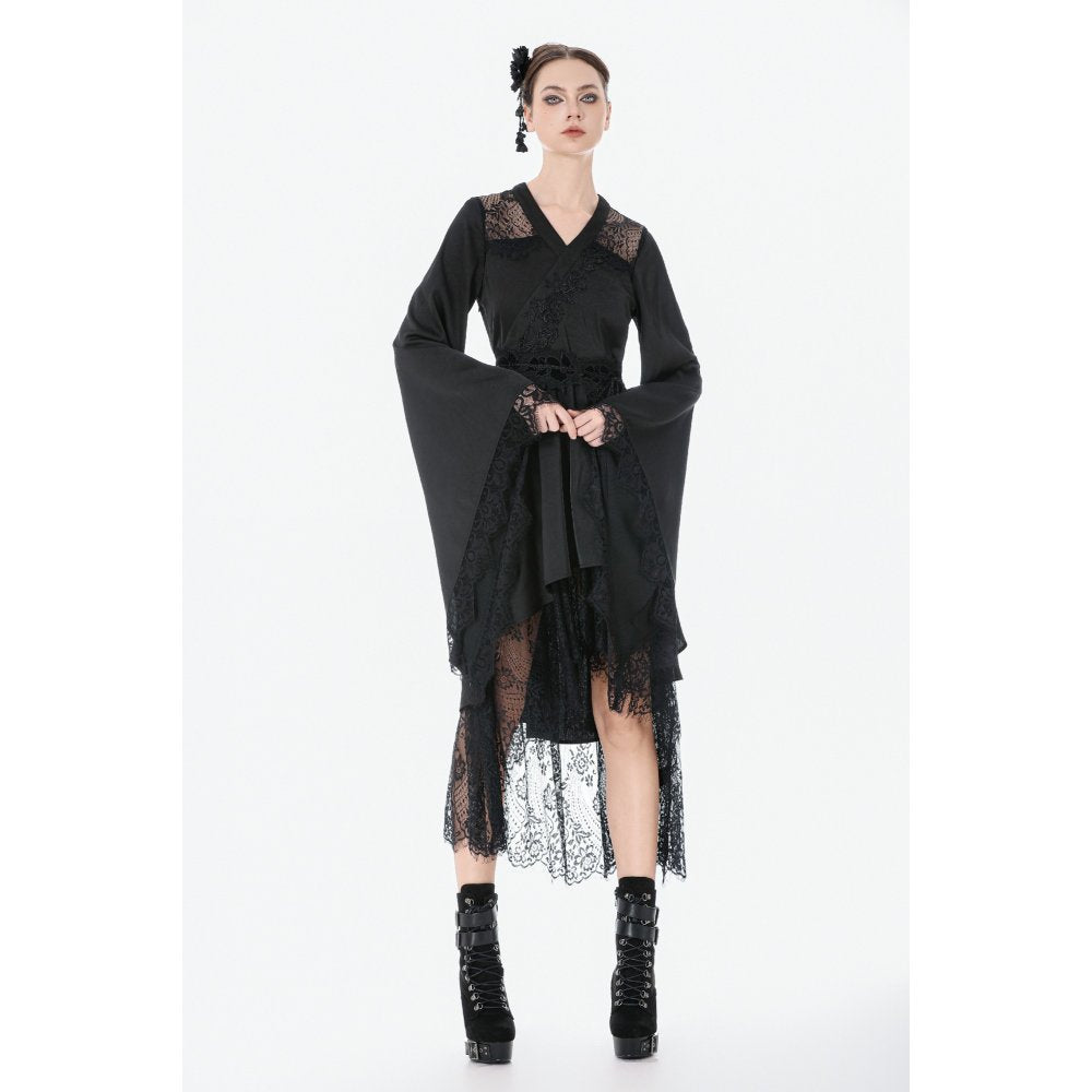 Dark in Love Selene Gothic Kimono Tail Dress – Lace High-Low Gown