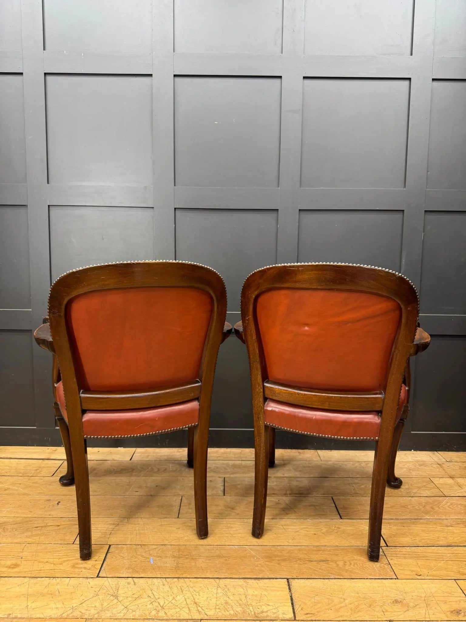 Antique Pair Of Gainsborough Style Mahogany Armchairs Desk Study Carver Chairs