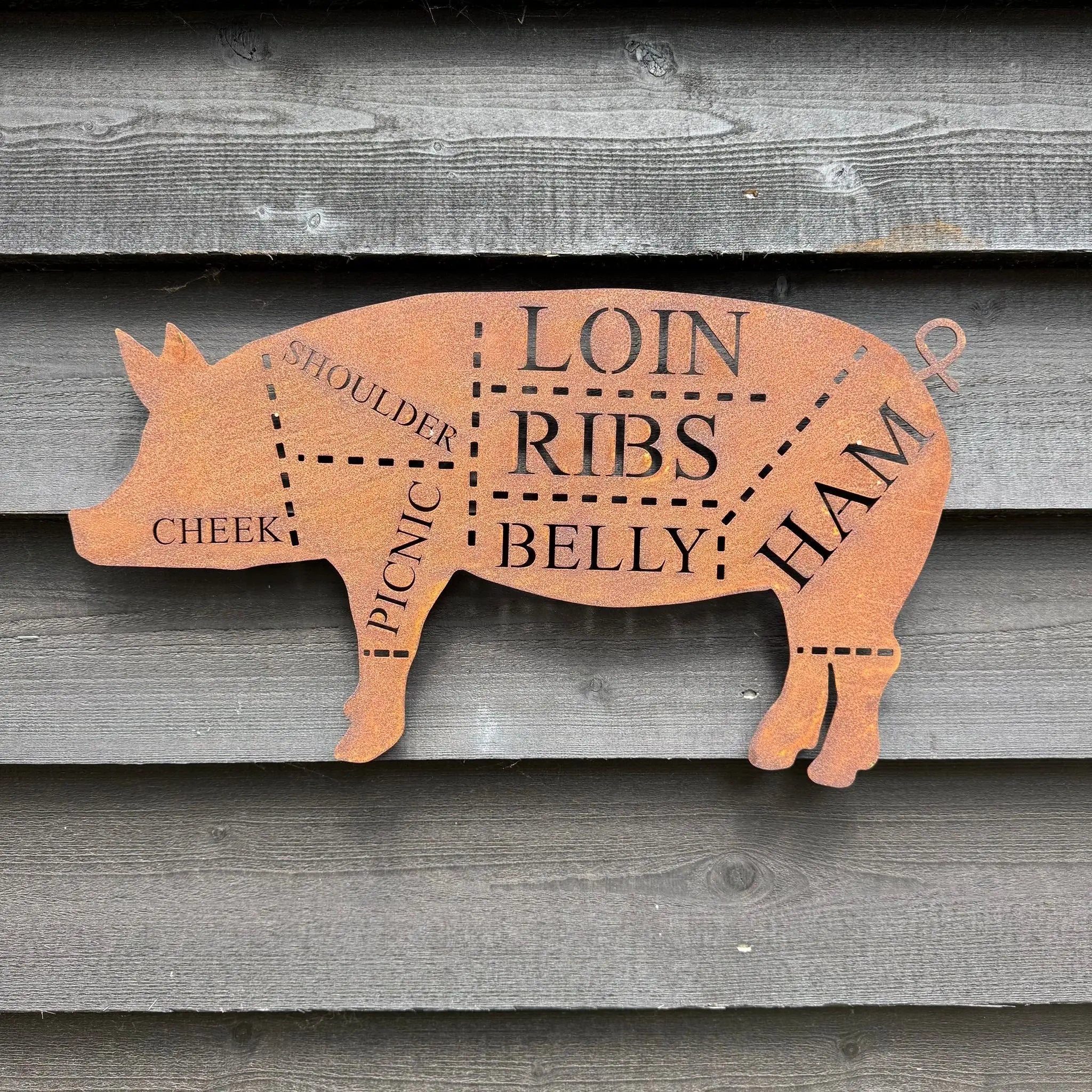 Rustic Warehouse Norfolk Metal Butchers Pig Sign - Steel Wall Art Decor
