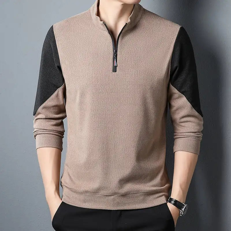 Men’s Velvet Long Sleeve T-Shirt – Stand Collar Pullover